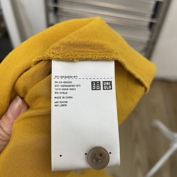 Uniqlo Linen Blend Boxy Button Front Shirt Lightweight Golden Yellow size XL - Picture 5 of 5